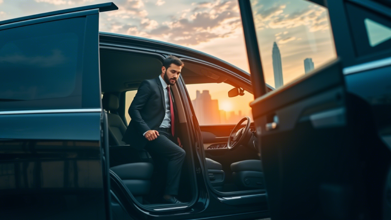 A corporate executive stepping into a luxury mpv